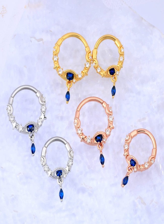 Melighting 16G Septum Rings Dangle Septum Jewelry with Blue Planet Clear CZ Surgical Steel 316L Star Daith Earrings Moon Helix Earring Nose Rings Piercing for Women Men - Image 5
