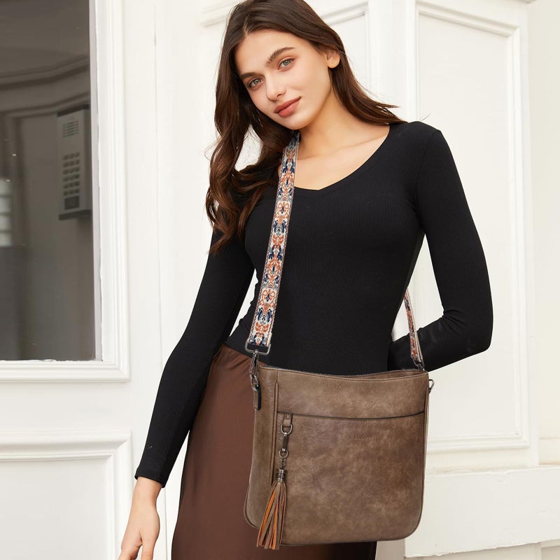Blucoay 2PCS/Set Crossbody Bags Purses for Women,Large Capacity Vegan Leather Hobo Bags Wallet Set,Shoulder Handbags With 2 Adjustable Strap(mushroom) - Image 2
