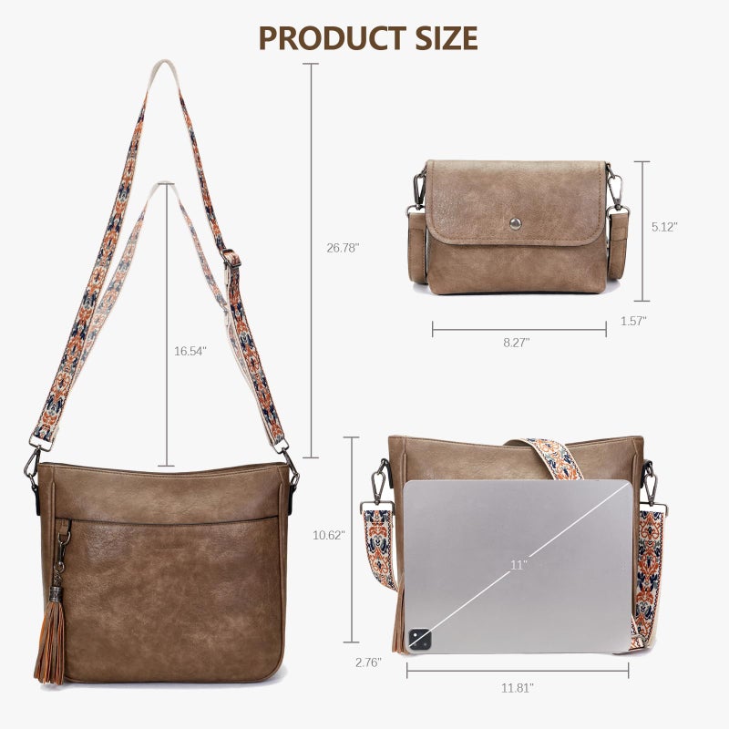 Blucoay 2PCS/Set Crossbody Bags Purses for Women,Large Capacity Vegan Leather Hobo Bags Wallet Set,Shoulder Handbags With 2 Adjustable Strap(mushroom) - Image 5