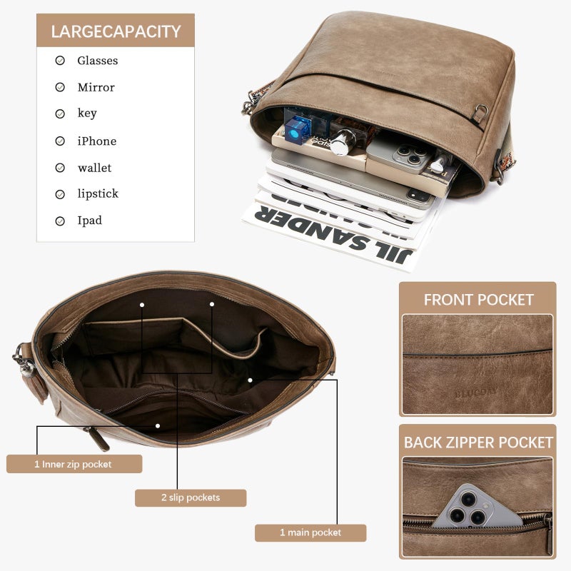 Blucoay 2PCS/Set Crossbody Bags Purses for Women,Large Capacity Vegan Leather Hobo Bags Wallet Set,Shoulder Handbags With 2 Adjustable Strap(mushroom) - Image 4