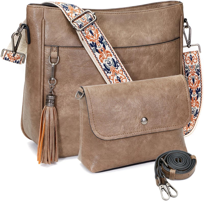 Blucoay 2PCS/Set Crossbody Bags Purses for Women,Large Capacity Vegan Leather Hobo Bags Wallet Set,Shoulder Handbags With 2 Adjustable Strap(mushroom) - Image 1