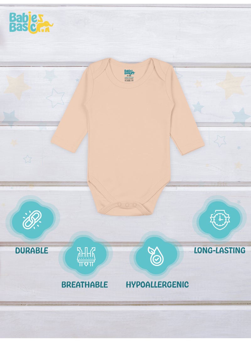 Babies Basic 100% Super Combed Cotton, Long Sleeves Romper/Bodysuit, For New Born To 24Months, Set Of 6 - Blue, Orange, Brown  - Image 2