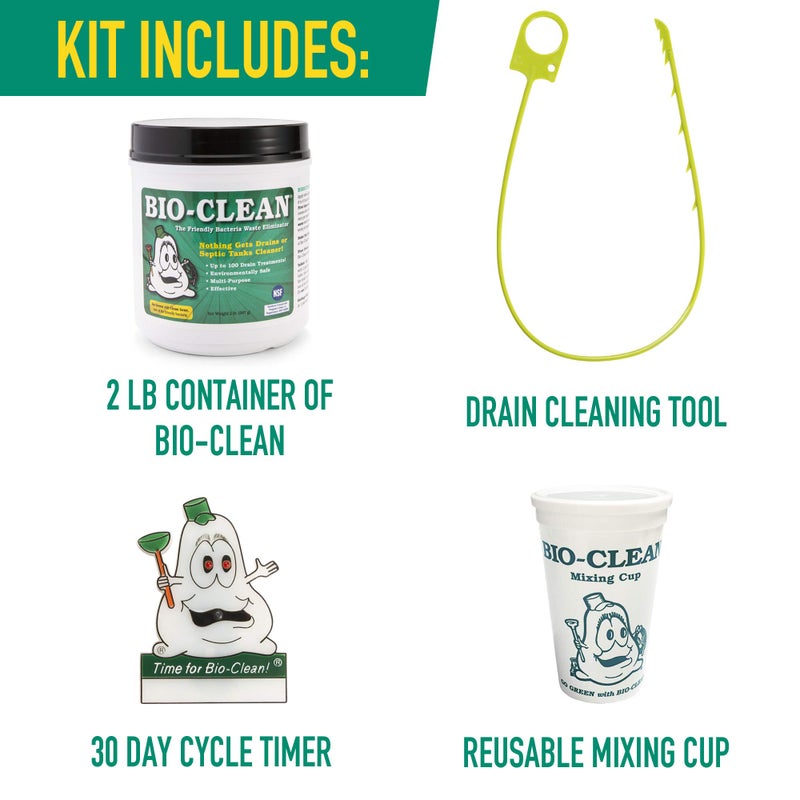BioClean Bio-Clean Ultimate Drain Cleaning Kit Cleans Drains- Septic Tanks - Grease Traps All Natural and 100% Guaranteed No Caustic Chemicals! Removes fats Oil and Grease, Completely Cleans Your System. - Image 4