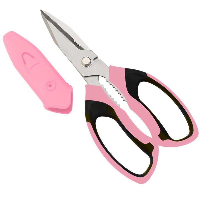 BoFuYuan 8Inch Utility Scissors All Purpose Heavy Duty Serrated Blade Pink Comfort Grip for Cutting Carpet Cardboard Leather Fabric Multipurpose Sharp Shears for Kitchen Garden Office Carft - Image 3