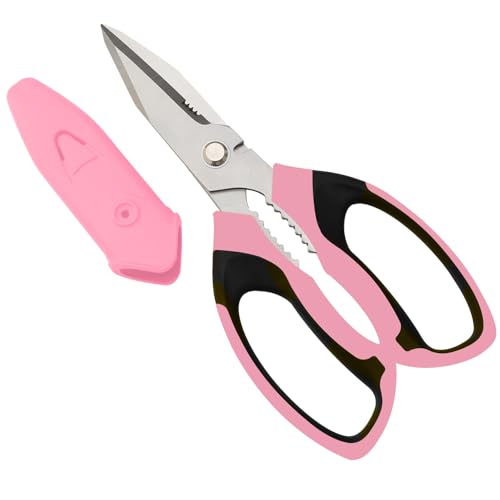 BoFuYuan 8Inch Utility Scissors All Purpose Heavy Duty Serrated Blade Pink Comfort Grip for Cutting Carpet Cardboard Leather Fabric Multipurpose Sharp Shears for Kitchen Garden Office Carft - Image 1