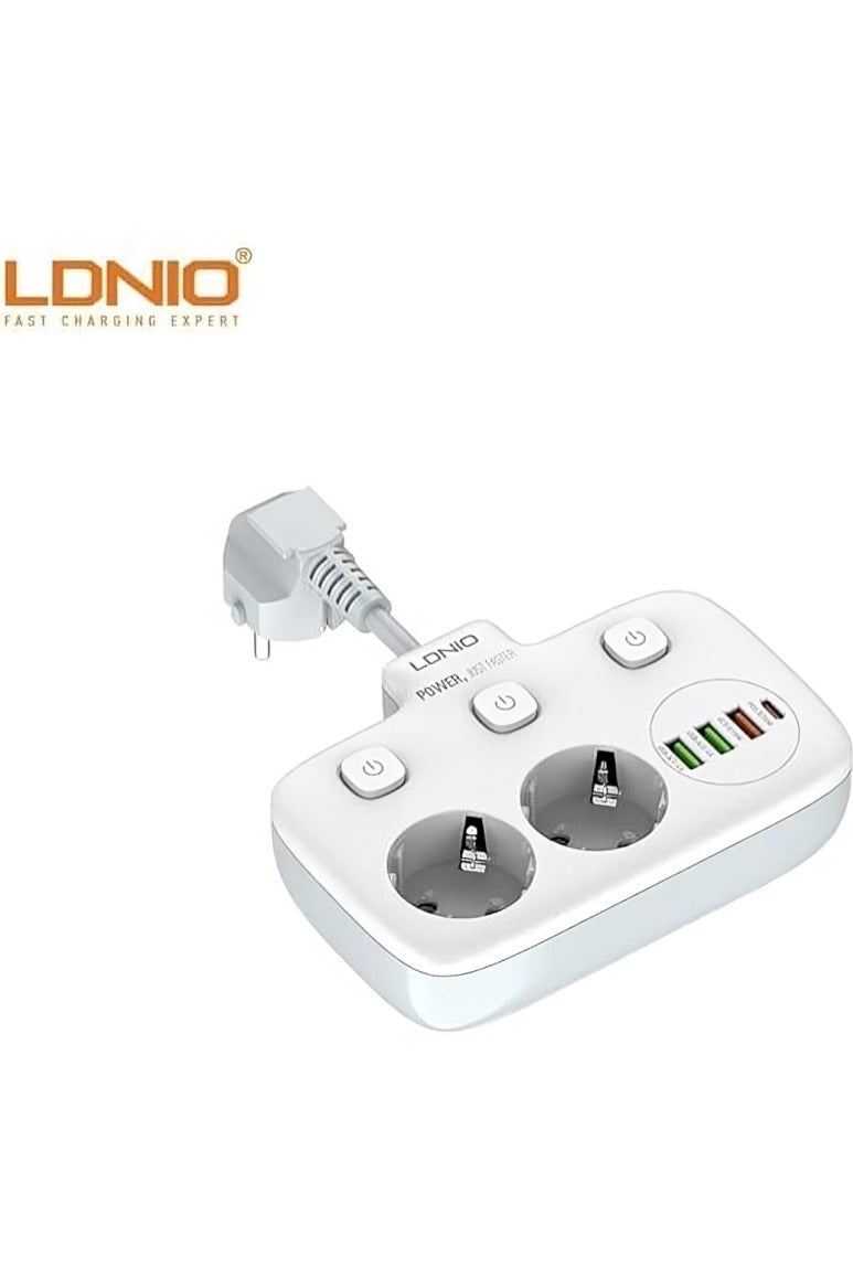 لدنيو شريط طاقة برجي من Ldnio SE2435 EU مزود بمقبس كهربائي حائطي بمنفذين PD 20 وات وUSB، بقوة 2500 وات - أبيض - Image 2