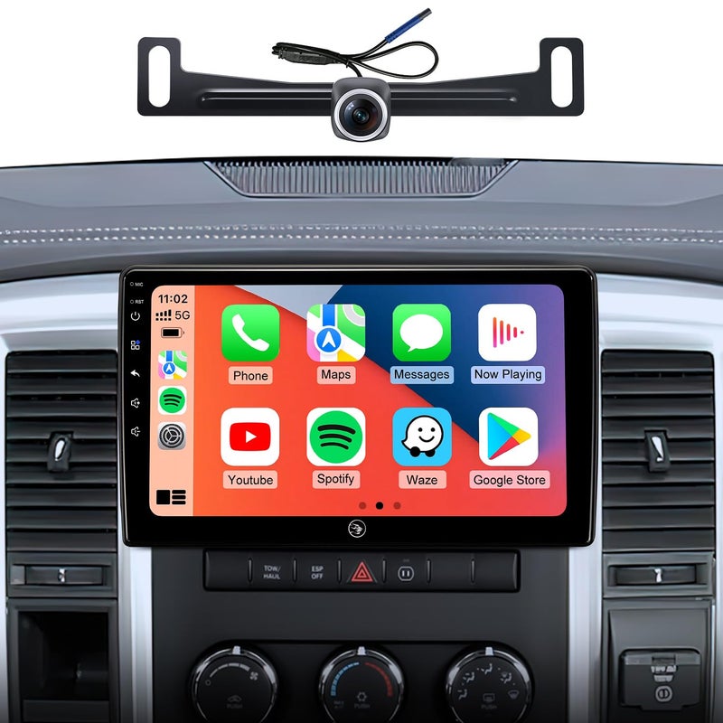 AINAVIGO 10.2inch Car Stereo Radio for Dodge Ram 1500 2500 3500 2009 2010 2011 2012 with Wireless carplay/Android auto/Touchscreen/Android13/FM/AMGPS Navigation/HD Backup Camera - Image 1