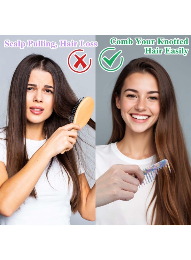 Hair Detangling Comb, 2 Pack Tortoise Shell Comb Acetate Wide Tooth Comb No Handle Styling Comb for Wet and Dry Hair Women's Thick Curly Wavy Hair - Image 5
