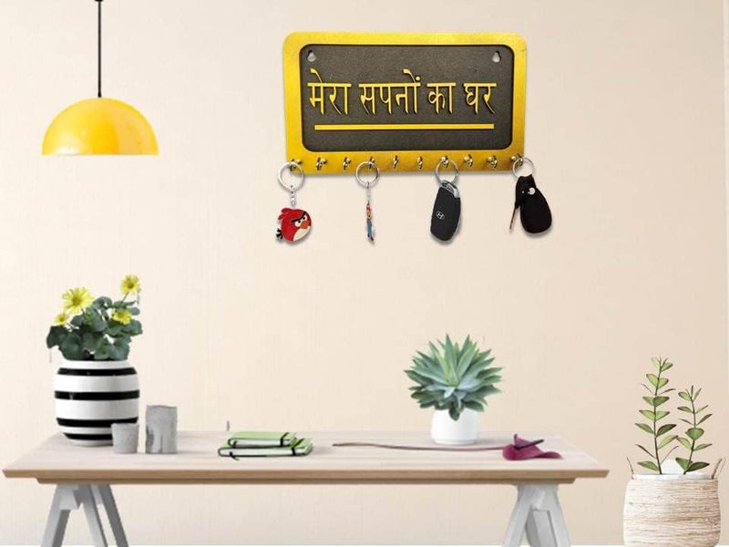 BHUMI ART BHUMI ART Mera Sapno Ka Ghar Key Holder for Home Wall Wood Key Chain Hanger Wall Mounted Key Holders for Office Decoration Key Hanger Hand Crafted Key Rack Wooden Keys Stand for Home Decor Items  - Image 4
