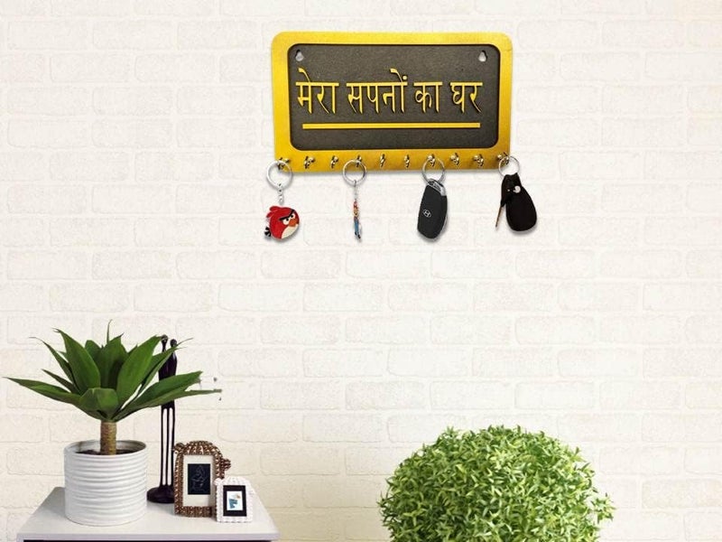 BHUMI ART BHUMI ART Mera Sapno Ka Ghar Key Holder for Home Wall Wood Key Chain Hanger Wall Mounted Key Holders for Office Decoration Key Hanger Hand Crafted Key Rack Wooden Keys Stand for Home Decor Items  - Image 5