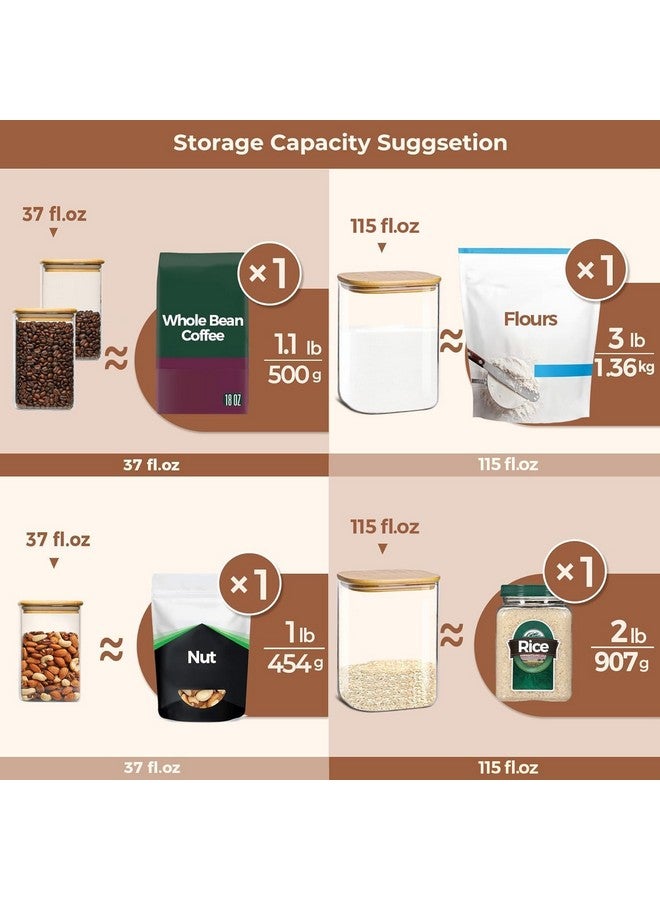 ComSaf Glass Food Storage Containers, 115/37 oz Glass Flour and Sugar Containers with Airtight Lids, Large Square Glass Jars with Bamboo Lids for Rice, Pasta, Oats, Grains, Cookies, Snacks, Candy - Image 3