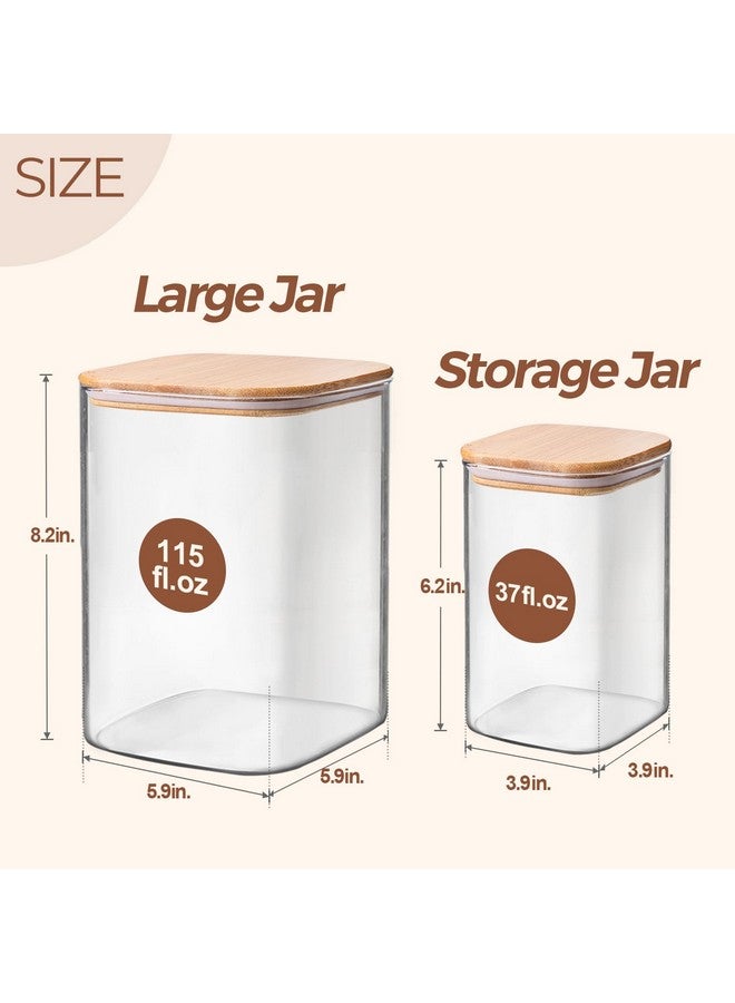 ComSaf Glass Food Storage Containers, 115/37 oz Glass Flour and Sugar Containers with Airtight Lids, Large Square Glass Jars with Bamboo Lids for Rice, Pasta, Oats, Grains, Cookies, Snacks, Candy - Image 2