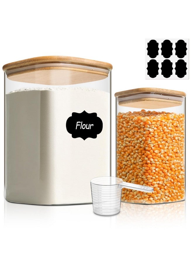 ComSaf Glass Food Storage Containers, 115/37 oz Glass Flour and Sugar Containers with Airtight Lids, Large Square Glass Jars with Bamboo Lids for Rice, Pasta, Oats, Grains, Cookies, Snacks, Candy - Image 1