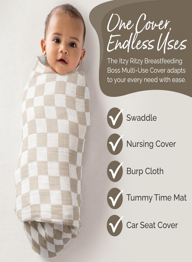 Itzy Ritzy Breastfeeding Boss Multi-Use Cover - A Nursing Cover, Swaddle, Car Seat Wrap, Tummy Time Mat & Burp Cloth All in One - Made of Soft Muslin Fabric & Measures 47” x 47” (Checkerboard) - Image 3