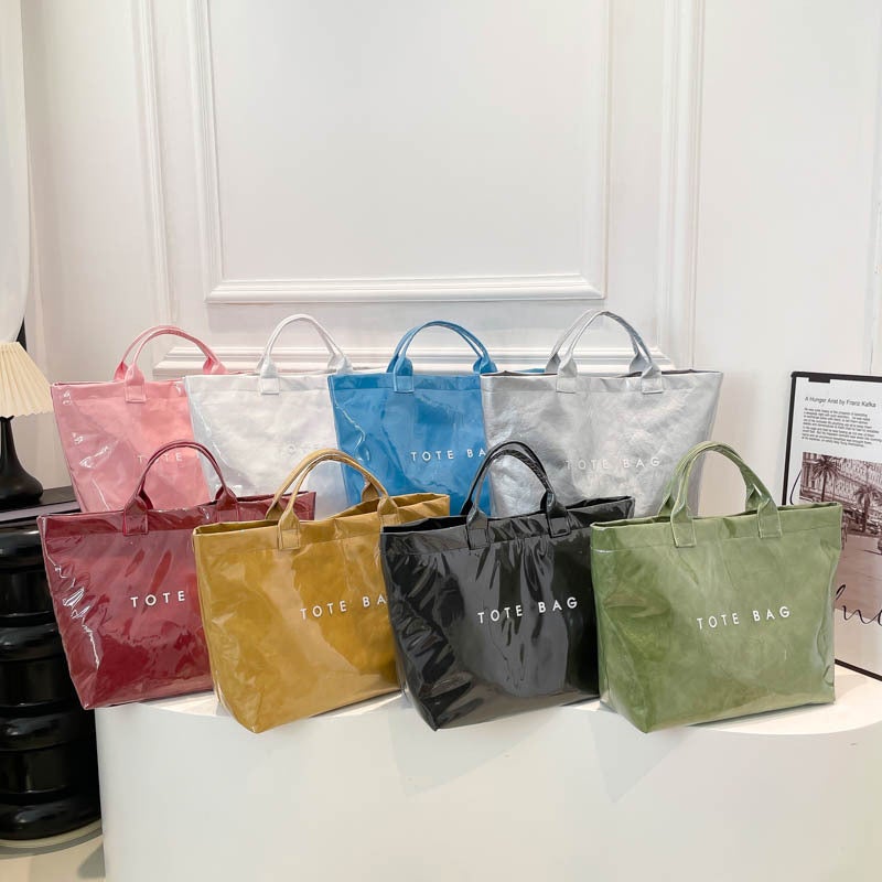 Korean Style Pvc Large-Capacity Printed Letter Handbag Ins Trend Versatile Retro Dupont Paper Women'S Bag - Image 5