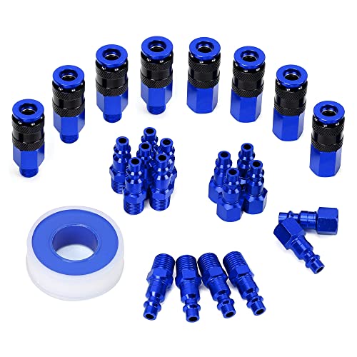 FYPower 25 Pieces 1/4" NPT Aluminum Air Coupler and Plug Kit, Quick Connect Air Fittings, Industrial Quick Connector Set (Blue) - Image 1