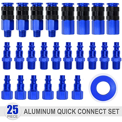 FYPower 25 Pieces 1/4" NPT Aluminum Air Coupler and Plug Kit, Quick Connect Air Fittings, Industrial Quick Connector Set (Blue) - Image 2