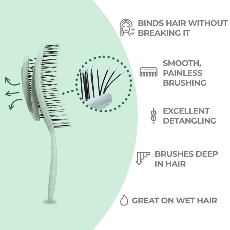 Ninabella Detangle Hair Brush for Women & Men - Does not Pull - Straightening Brushes for Straight & Curly Hair - Unique Spiral Detangling Hairbrush - Green - Image 2