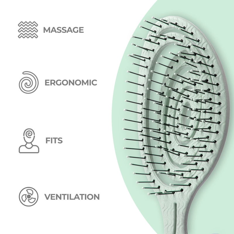 Ninabella Detangle Hair Brush for Women & Men - Does not Pull - Straightening Brushes for Straight & Curly Hair - Unique Spiral Detangling Hairbrush - Green - Image 3