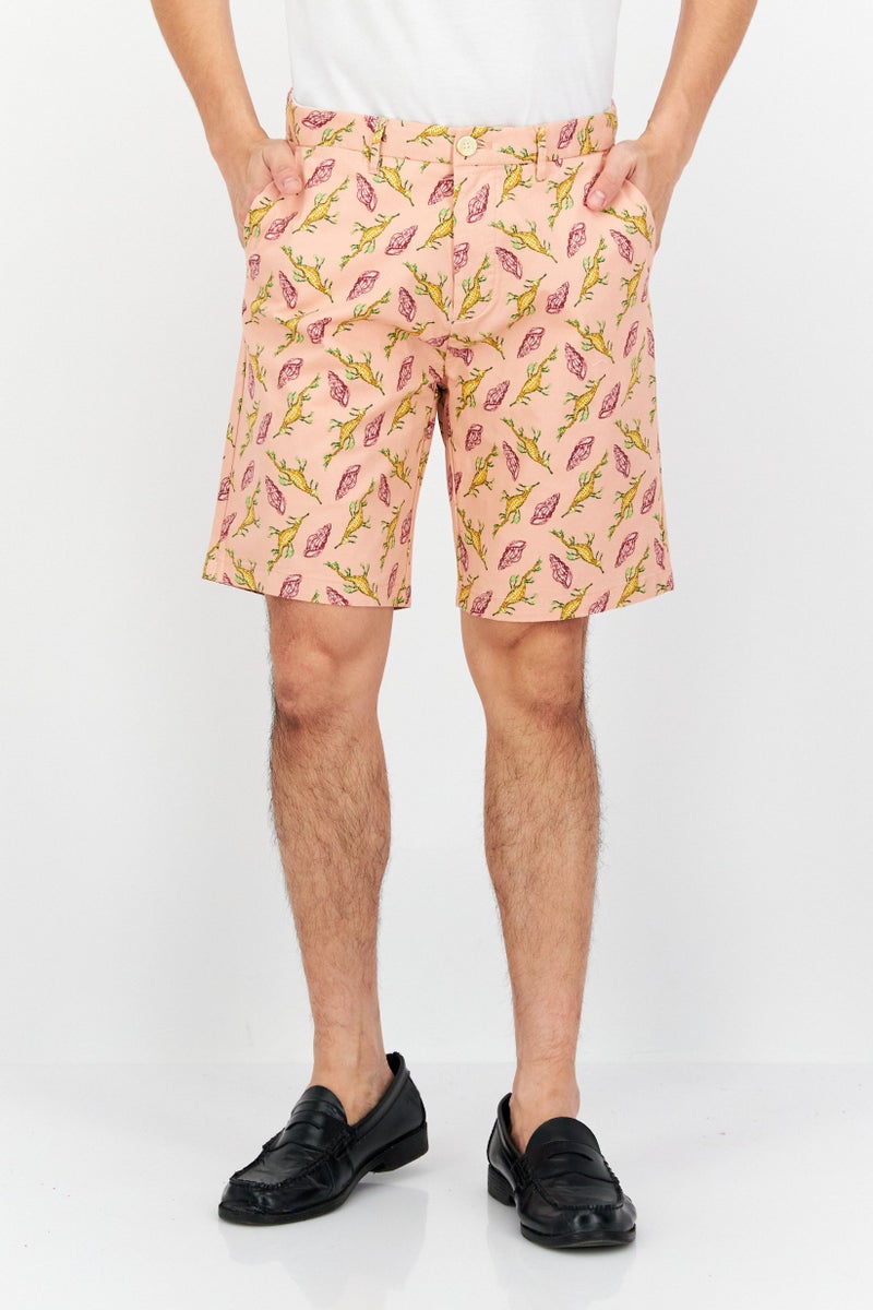 Scotch & Soda Men Regular Fit Allover Print Basic Shorts, Pink Combo - Image 1