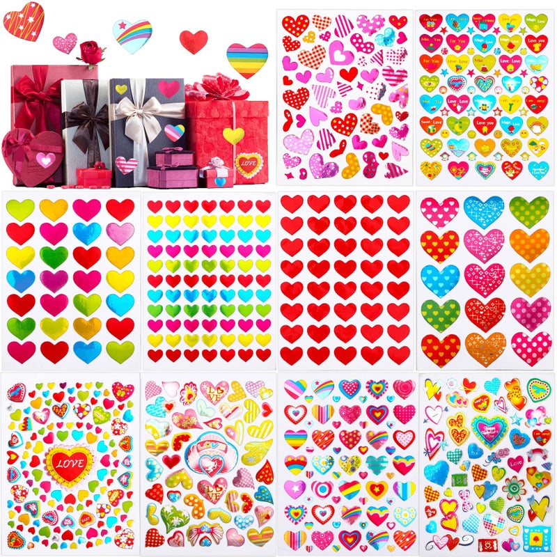 JULMELON 6000 Pieces Love Heart Stickers Glitter Colorful Heart Stickers Craft Scrapbook Envelopes Decorative Heart Stickers Bulk for Valentines Day Anniversaries Wedding Party Favors
