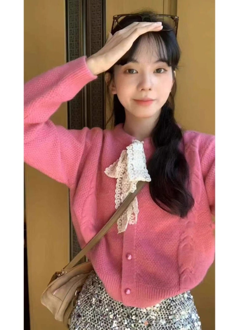2024 Spice Girl Fashion Niche Sweater Lace Lace Knitted Cardigan Top Ins Women - Image 2