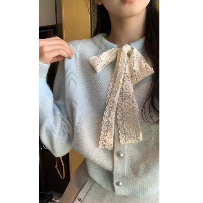 2024 Spice Girl Fashion Niche Sweater Lace Lace Knitted Cardigan Top Ins Women - Image 1