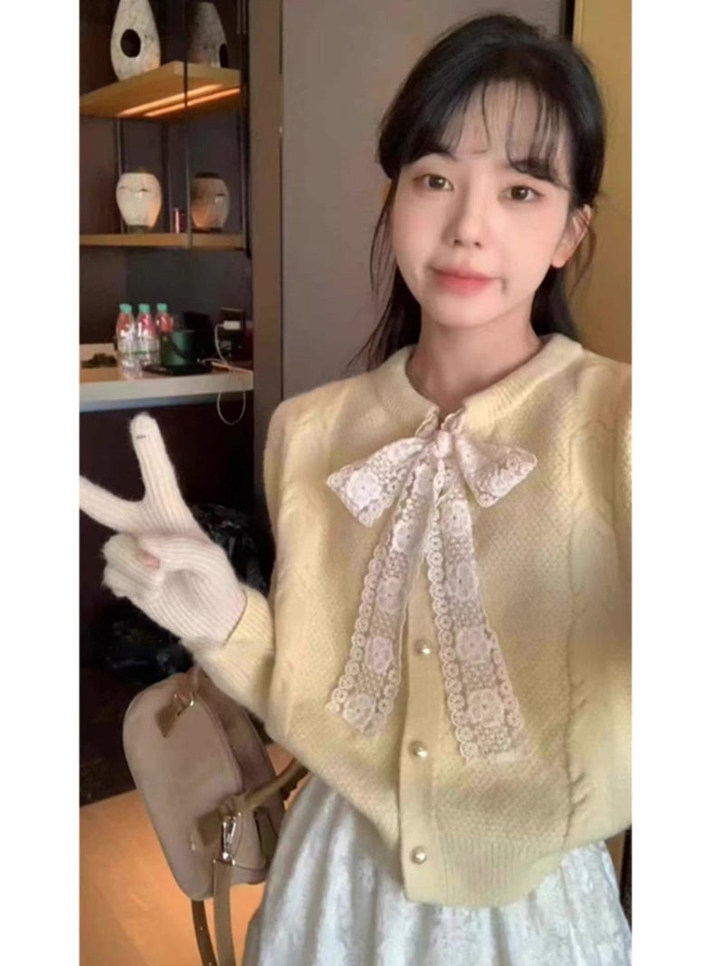 2024 Spice Girl Fashion Niche Sweater Lace Lace Knitted Cardigan Top Ins Women - Image 5