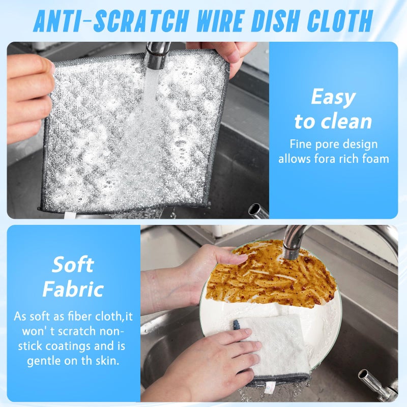 Wangjinpeng 10 PCS Four-Layer Non-Scratch Multipurpose Steel Wire Dishcloths - Reusable Quick-Dry Odor-Free Scrub Cloths for Dishes, Kitchen Cleaning Cloths for Cookware, Sinks, Stove Tops(7.87X7.87) - Image 4