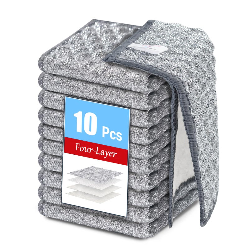 Wangjinpeng 10 PCS Four-Layer Non-Scratch Multipurpose Steel Wire Dishcloths - Reusable Quick-Dry Odor-Free Scrub Cloths for Dishes, Kitchen Cleaning Cloths for Cookware, Sinks, Stove Tops(7.87X7.87) - Image 1
