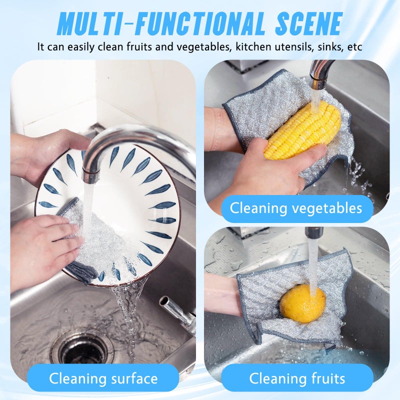 Wangjinpeng 10 PCS Four-Layer Non-Scratch Multipurpose Steel Wire Dishcloths - Reusable Quick-Dry Odor-Free Scrub Cloths for Dishes, Kitchen Cleaning Cloths for Cookware, Sinks, Stove Tops(7.87X7.87) - Image 5