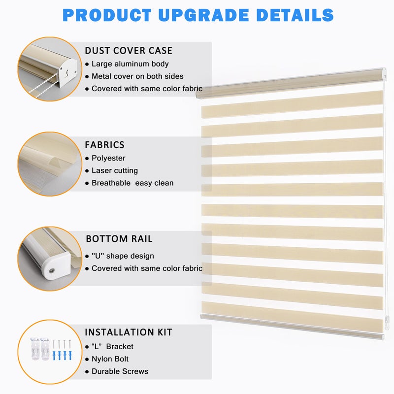 JIANGPIN TEXTILE Custom Zebra Blinds for Windows Light Filtering Dual-Layer Window Shades for Privacy Free-Stop Sheer Shades Roller Blinds for Indoor Windows(19" W X 72" H, Cream) - Image 4