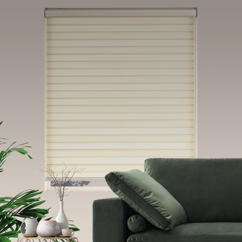JIANGPIN TEXTILE Custom Zebra Blinds for Windows Light Filtering Dual-Layer Window Shades for Privacy Free-Stop Sheer Shades Roller Blinds for Indoor Windows(19" W X 72" H, Cream) - Image 2