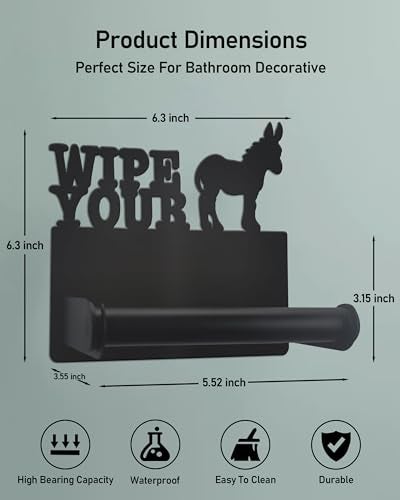 Wigag Donkey Toilet Paper Holder Wall Mounted, Bathroom Decorative Metal Toilet Paper Mega Roll Holder, Rustproof Matte Black Toilet Paper Roll Dispenser for Kitchen Washroom - Image 2