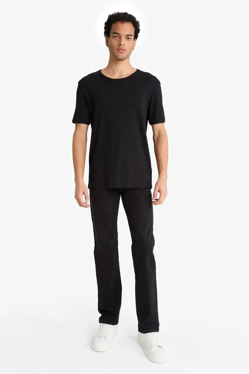 DeFacto Slim Fit Crew Neck Ribana Short Sleeve T-Shirt