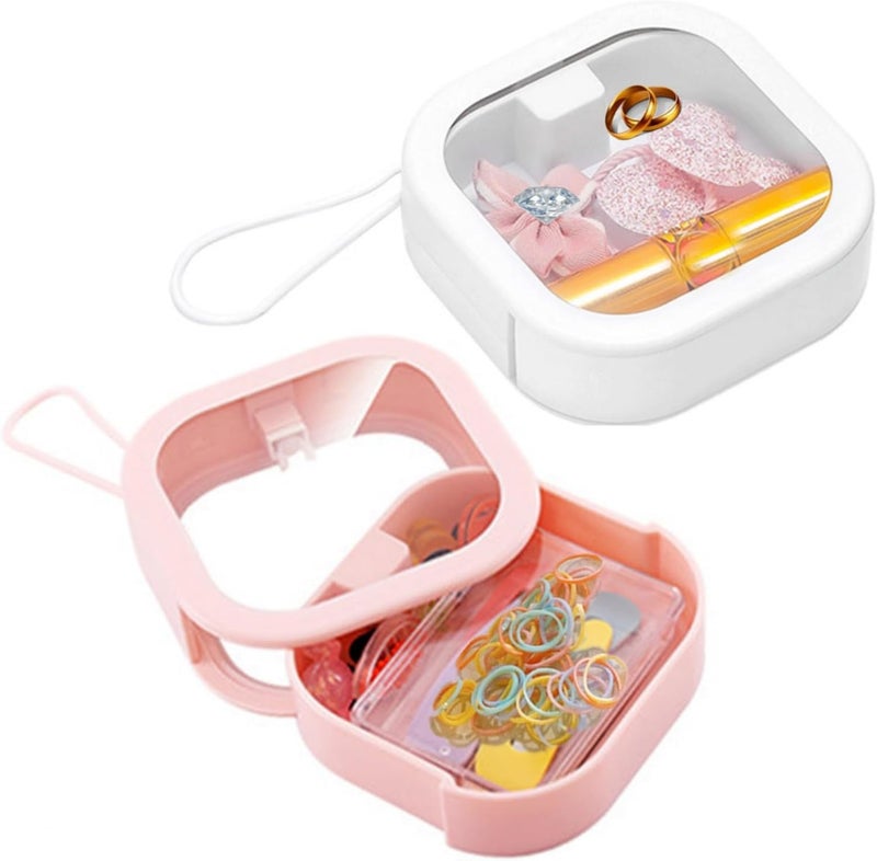 REVAXUP 2pcs Hair Tie Organizer Boxes,Small Portable Holder Can Be Stackable Or Hung On The Wall,Best for Ties Storage or Small Items on Desktop, Pink&White - Image 1