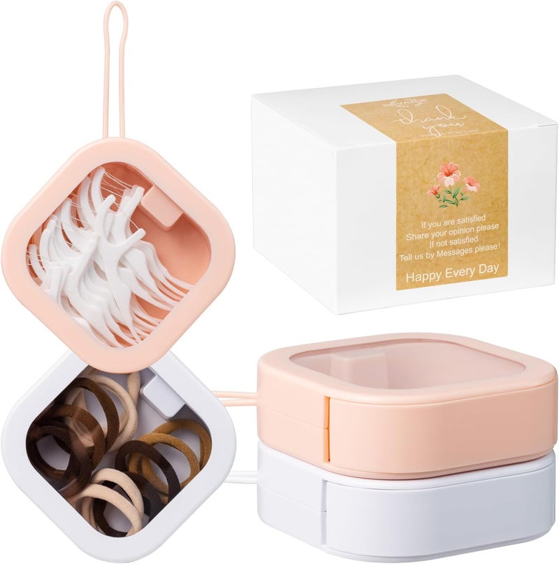 REVAXUP 2pcs Hair Tie Organizer Boxes,Small Portable Holder Can Be Stackable Or Hung On The Wall,Best for Ties Storage or Small Items on Desktop, Pink&White - Image 2