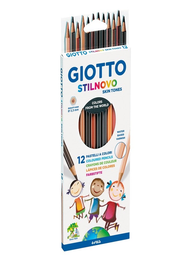 GIOTTO Stilnovo Skin Tones Coloured Pencils Crayons, Hexagonal Shape, Lead 3.3mm, 12 Assorted Tones, Ideal for Children and Schools