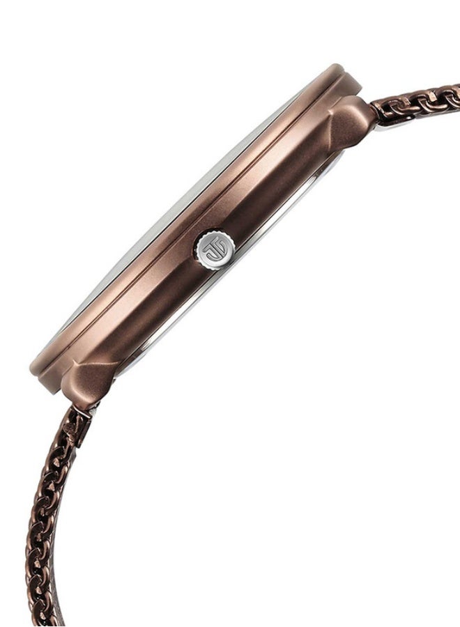 TITAN ساعة تيتان كلاسيك أنالوج بقرص دائري بني وحزام ستانلس ستيل بني للرجال-1849KM04 - Image 4