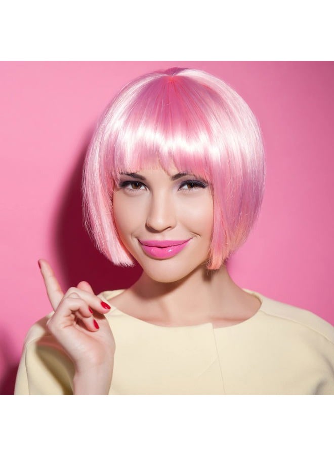 FEWOFJ 10 Pieces Pink Party Wigs and Sunglass Set, Pink Short Bob Wig Sunglass Pack Costume Colorful Cosplay Wig Daily Party Hairpieces for Bachelorette Neon Party Favors, Halloween and Decorations  - Image 5