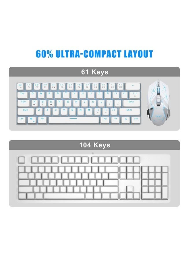 MageGee Mechanical Keyboard, 60 % Gaming Keyboard with Red Switches and Sea Blue Backlit Small Compact 60 Percent Keyboard Mechanical, Portable  White - Image 3