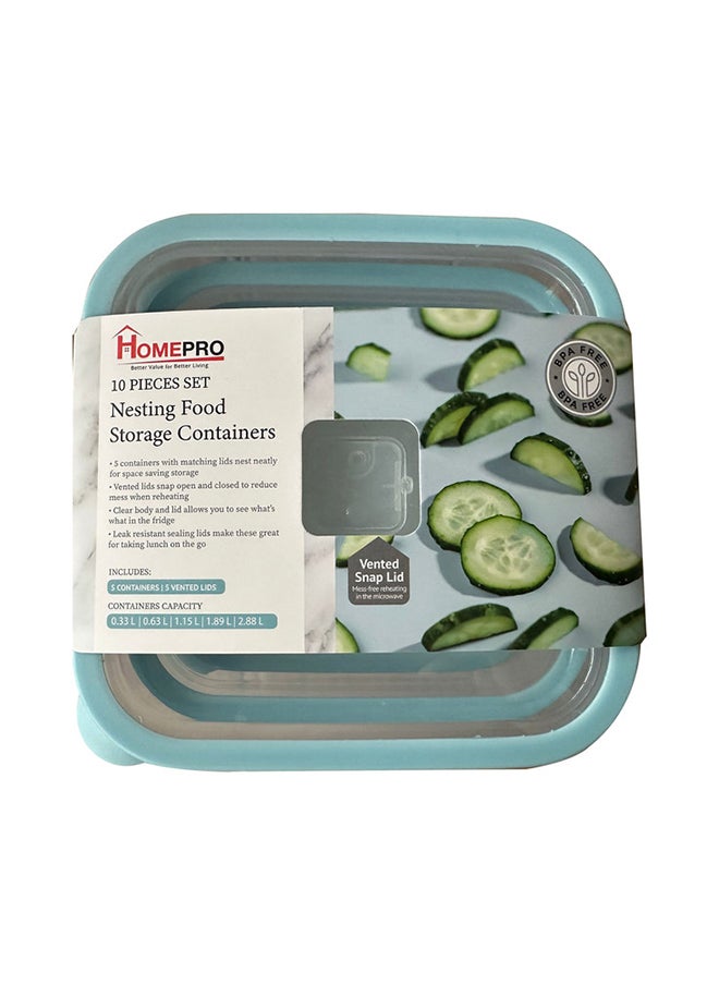 Home Pro - Home Pro 5pcs Set Square Food Container 0.33L | 0.63L | 1.15L | 1.89L | 2.88L | Light Blue - Image 1