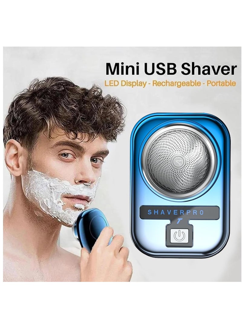Portable USB Mini Electric Razor with LCD Display, One-Button Control, Wet/Dry Use, Pocket Size Beard Trimmer Kit for Home and Travel - Ideal Gift for Men (Gradient Blue) - Image 2