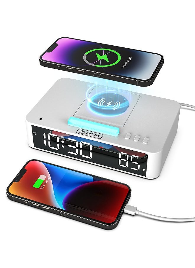Generic - Multifunctional LED Mirror Digital Alarm Clock Desktop Electronic Clock with RGB Ambient Light Snooze Mode Temperature Display 10W Wireless Charging Function Replacement - Image 1