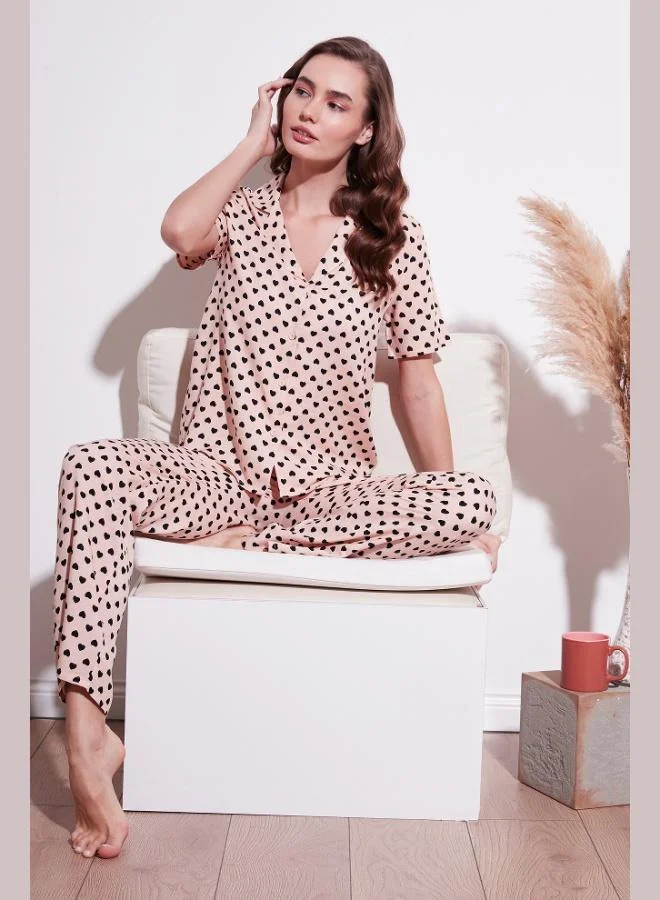 Lela Lela Comfortable Cut Wide Leg Mono Collar Short Sleeve Pajama Set Women's Pajama Set 6110290