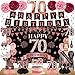 Eucutur 42PCS 70th Birthday Decoration Kit for Women Rose Gold Happy 70th Bday Banner Balloons Honeycomb Centerpiece Swirl Paper Pompoms Party Supplies 70 Bday Sash Table Cake Topper Swirls Set - Image 3