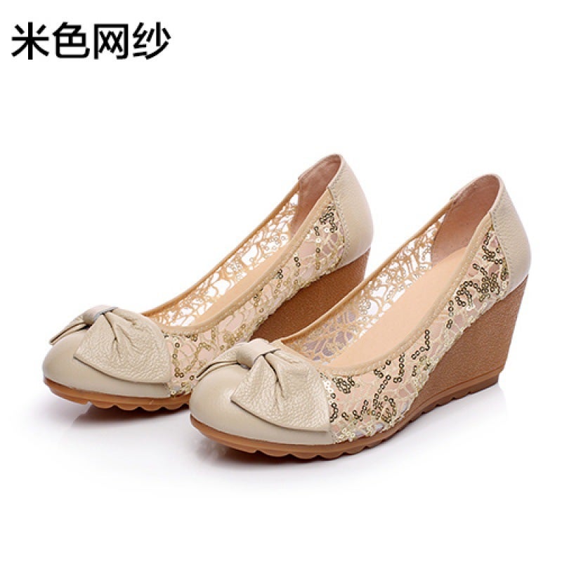 Z Wedge Flats Women'S Soft-Soled Work Shoes Women'S High-Heeled Shoes Leather Shoes Work Shoes Spring & Fall Shallow Mouth Mother'S Shoes - Image 1