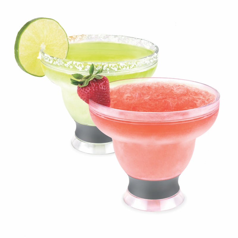 HOST FREEZE Margarita Cocktail Glasses Frozen Cup Double Wall Insulated Daiquiri Plastic Tumblers Set Fun Tequila Drinking Cups Grey Set of 2