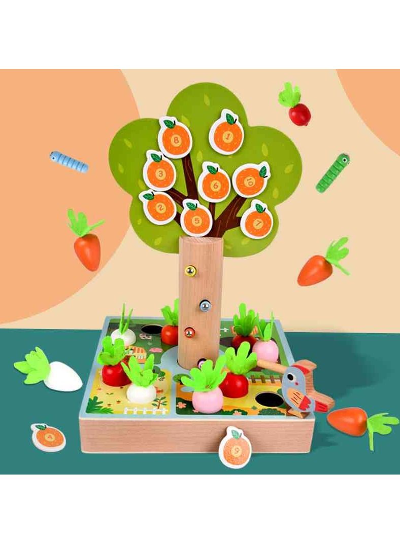 UKR 3-in-1 Wooden Tree Montessori Toy | Harvest Carrot Picking & Magnetic Catching Worm | Educational Shape Sorter for Toddlers 18 Months to 3 Years Old - Image 2