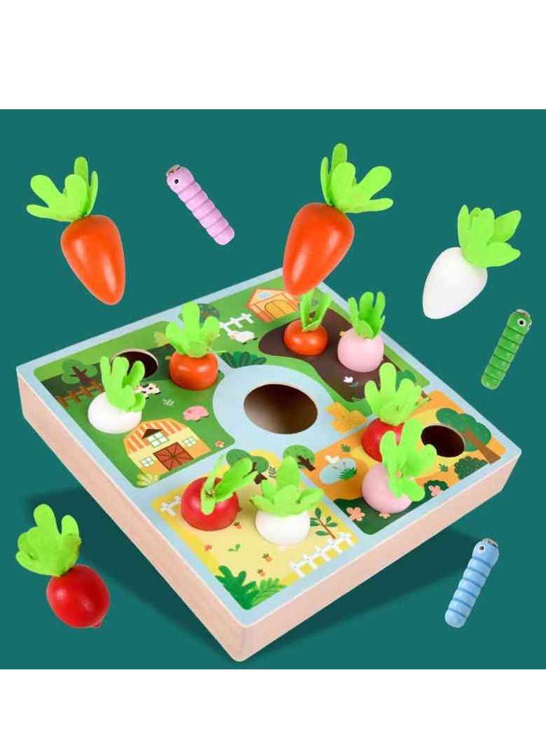 UKR 3-in-1 Wooden Tree Montessori Toy | Harvest Carrot Picking & Magnetic Catching Worm | Educational Shape Sorter for Toddlers 18 Months to 3 Years Old - Image 4